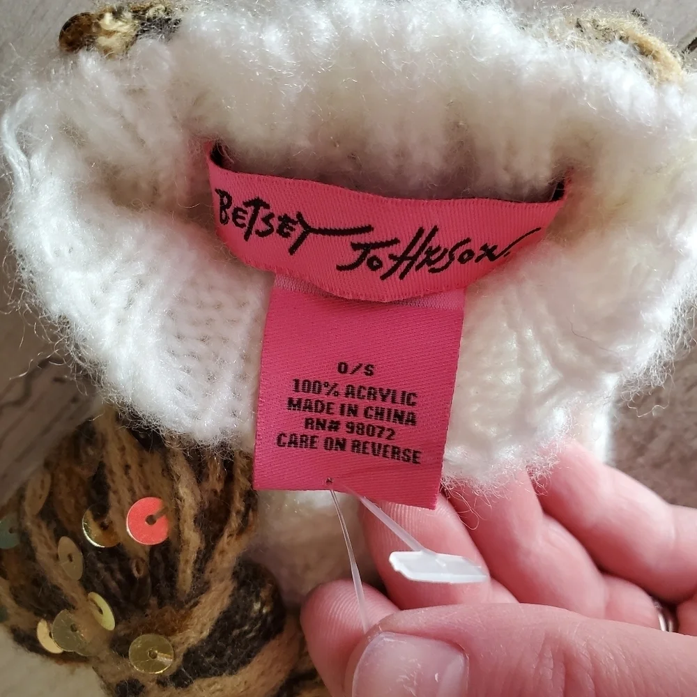 Y2K Vintage Betsey Johnson Sequins Knit Fingerless Gloves O/S